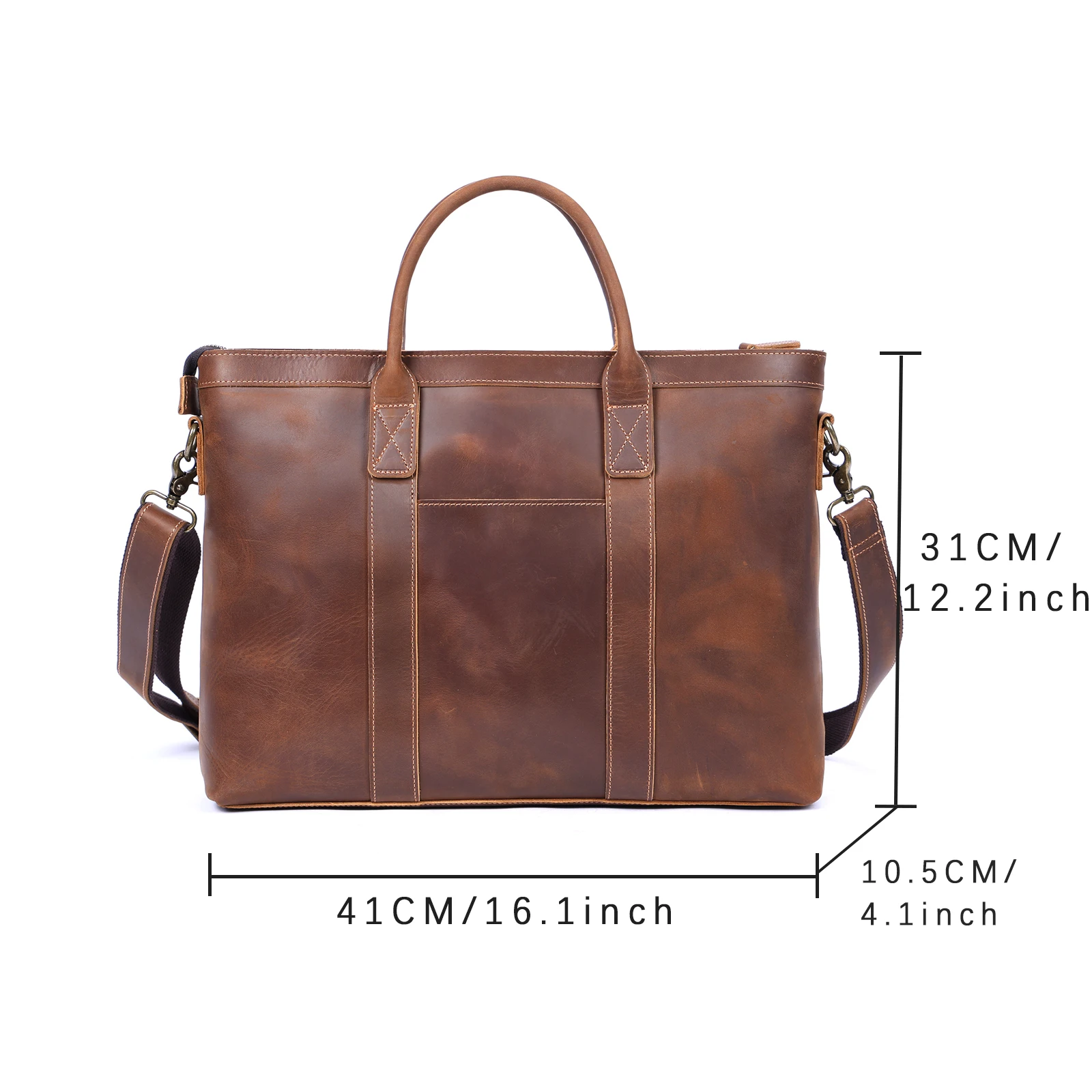 Vintage Genuine Leather Men's Briefcase 16" Laptop Bags Crazy Horse Leather Messenger Handbag Cowhide Handbag Idea Gift For Men