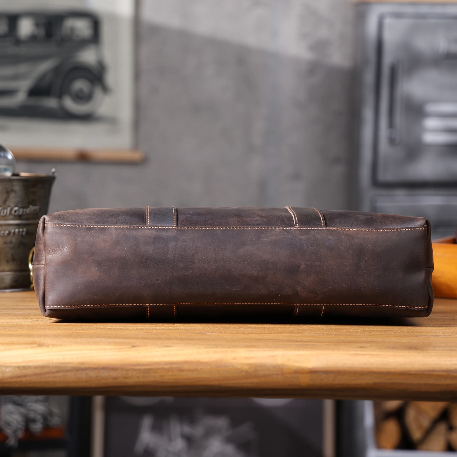 Vintage Genuine Leather Men's Briefcase 16" Laptop Bags Crazy Horse Leather Messenger Handbag Cowhide Handbag Idea Gift For Men