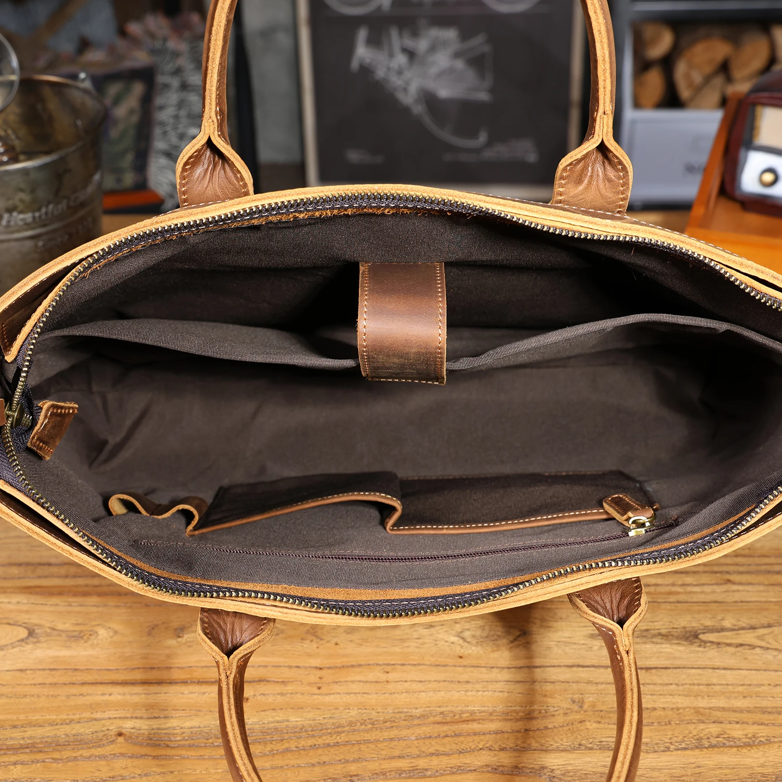 Vintage Genuine Leather Men's Briefcase 16" Laptop Bags Crazy Horse Leather Messenger Handbag Cowhide Handbag Idea Gift For Men