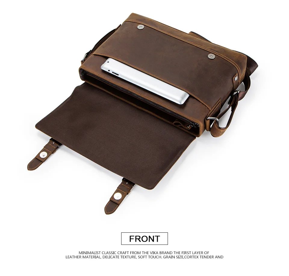 CONTACT'S crazy horse genuine leather men's bag vintage man shoulder bags for laptop messenger bags male bolsa crossbody handbag