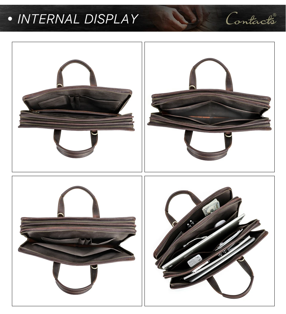 CONTACT'S Genuine Leather Sling Briefcase for Men Business Bags Male Shoulder Bag Men's Bag Tote Laptop Bags for 16" Macbook Pro