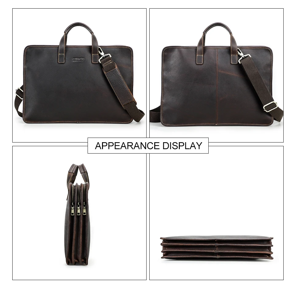 CONTACT'S Genuine Leather Sling Briefcase for Men Business Bags Male Shoulder Bag Men's Bag Tote Laptop Bags for 16" Macbook Pro