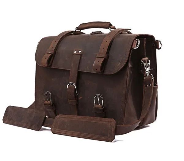 Vintage Crazy Horse Genuine Leather Men Briefcase Business Bag Large Leather Briefcase Male 17' Laptop Case Shoulder Bag Office