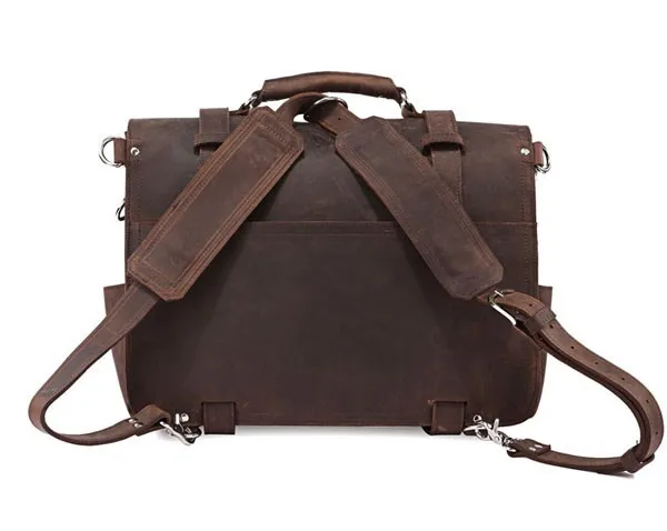 Vintage Crazy Horse Genuine Leather Men Briefcase Business Bag Large Leather Briefcase Male 17' Laptop Case Shoulder Bag Office