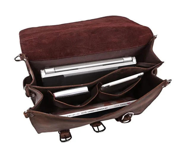 Vintage Crazy Horse Genuine Leather Men Briefcase Business Bag Large Leather Briefcase Male 17' Laptop Case Shoulder Bag Office