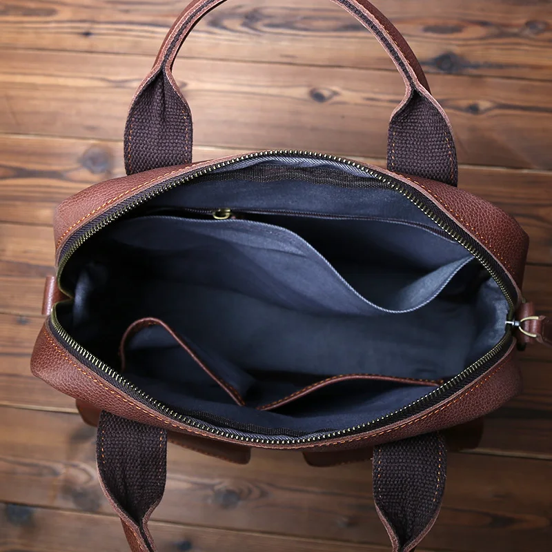 NZPJ New Retro Leather Men's Handbag Top Layer Cowhide Vertical Single Shoulder Messenger Bag Postman Briefcase Computer Bag