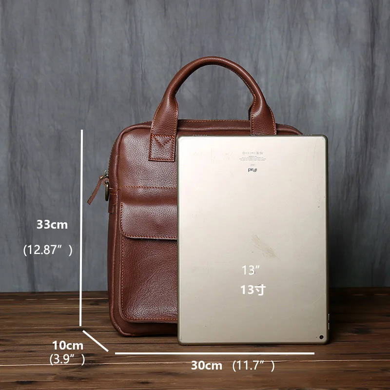 NZPJ New Retro Leather Men's Handbag Top Layer Cowhide Vertical Single Shoulder Messenger Bag Postman Briefcase Computer Bag