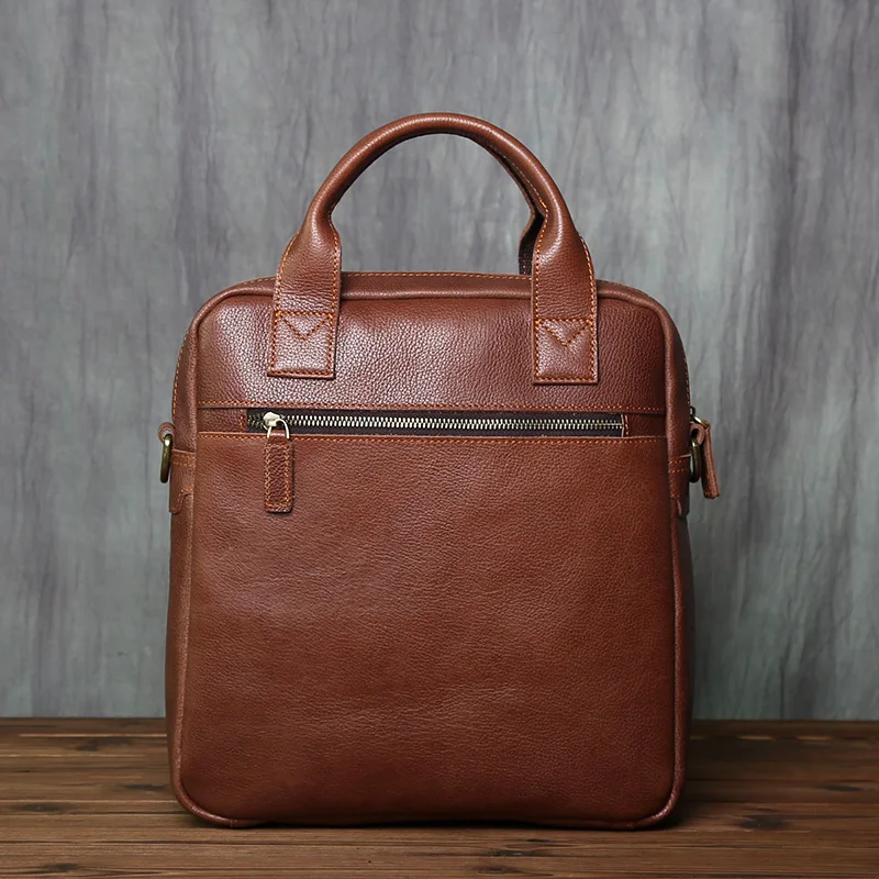 NZPJ New Retro Leather Men's Handbag Top Layer Cowhide Vertical Single Shoulder Messenger Bag Postman Briefcase Computer Bag