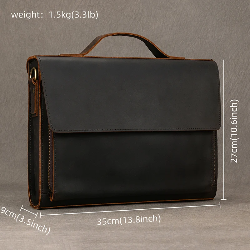 Luufan Genuine Leather Men's Briefcase Bag Fit 14" Laptop Business Handbags Daily Working Tote Cow Leather Male Computer bags