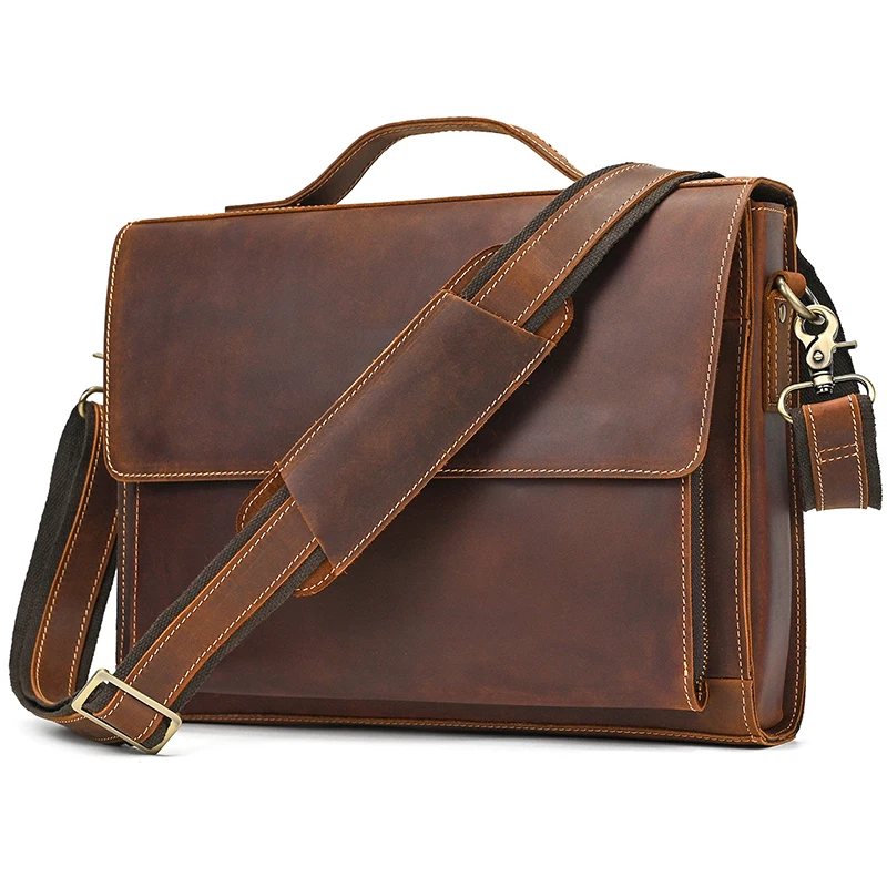 Luufan Genuine Leather Men's Briefcase Bag Fit 14" Laptop Business Handbags Daily Working Tote Cow Leather Male Computer bags