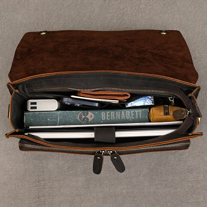 Luufan Genuine Leather Men's Briefcase Bag Fit 14" Laptop Business Handbags Daily Working Tote Cow Leather Male Computer bags