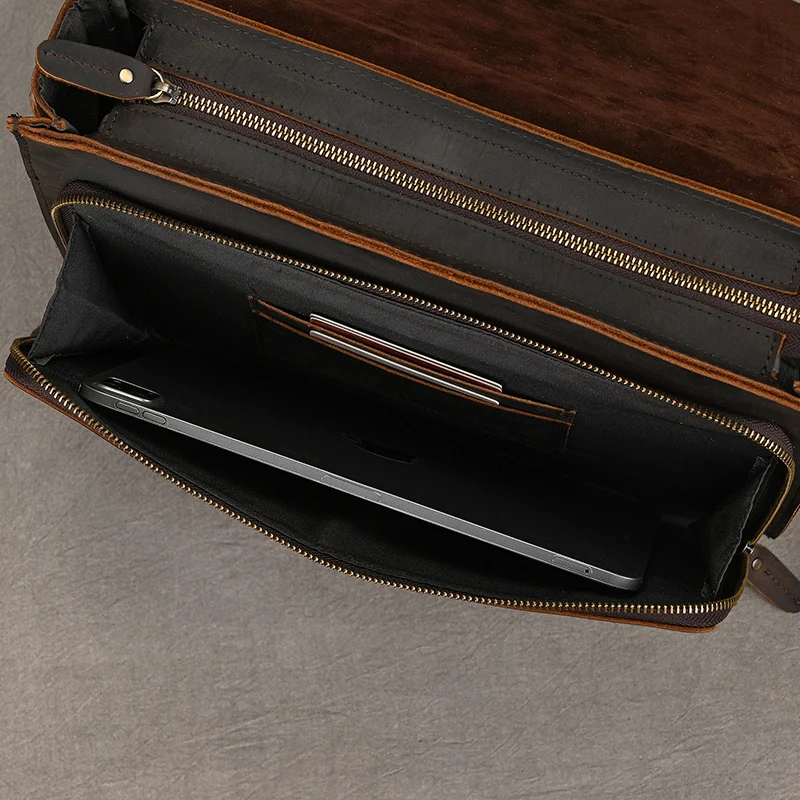Luufan Genuine Leather Men's Briefcase Bag Fit 14" Laptop Business Handbags Daily Working Tote Cow Leather Male Computer bags