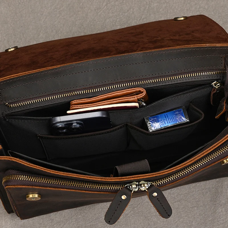 Luufan Genuine Leather Men's Briefcase Bag Fit 14" Laptop Business Handbags Daily Working Tote Cow Leather Male Computer bags