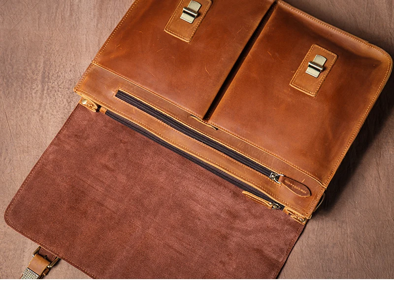 LUOKIR Vintage Crazy Horse Briefcase Travel Genuine Leather Handbag Luxury Men's Messenger Computer Shoulder Bag 14 Inch Laptop