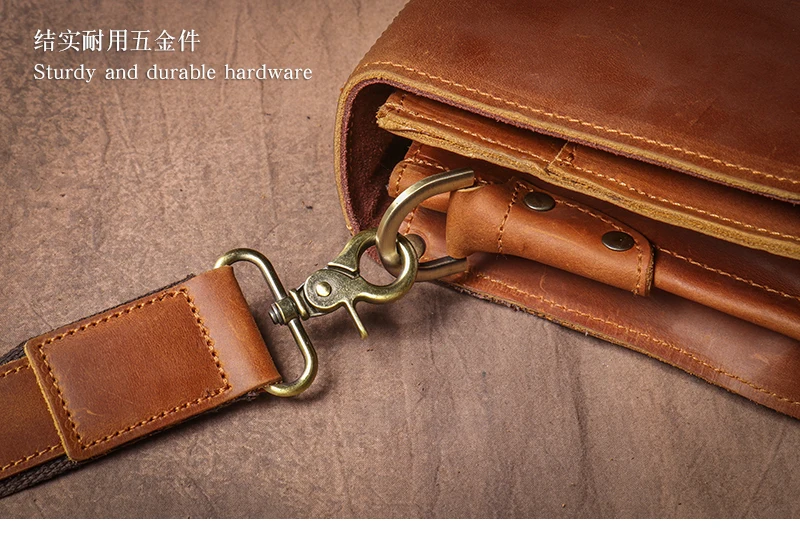 LUOKIR Vintage Crazy Horse Briefcase Travel Genuine Leather Handbag Luxury Men's Messenger Computer Shoulder Bag 14 Inch Laptop