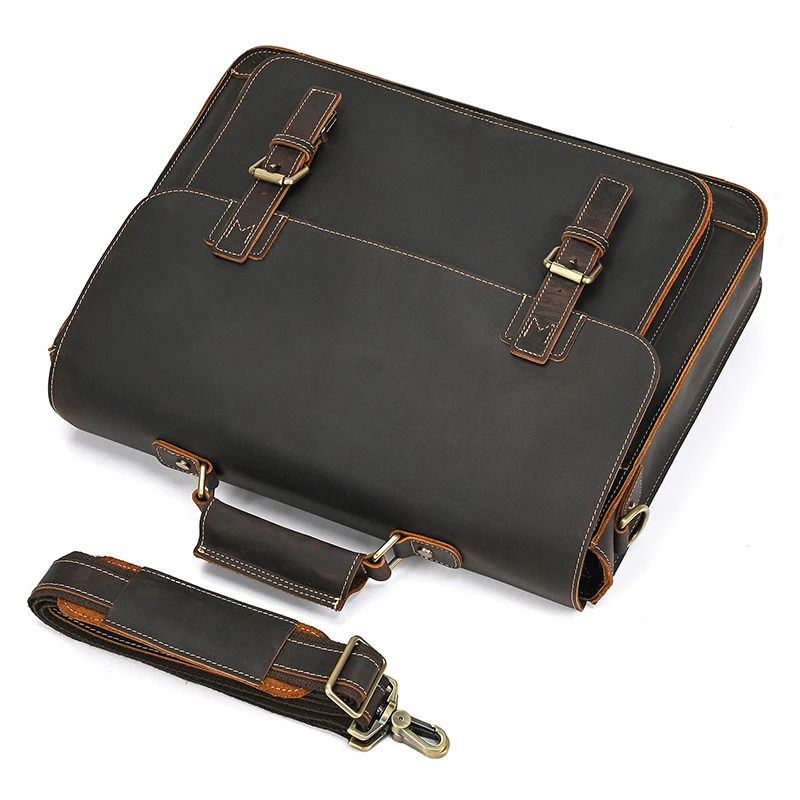 Newsbirds Large Capacity Men's Leather Bag Real Cowskin Men Briefcase Bag Laptop Business Bag For 15.6 Inch PC Computer Bag Male