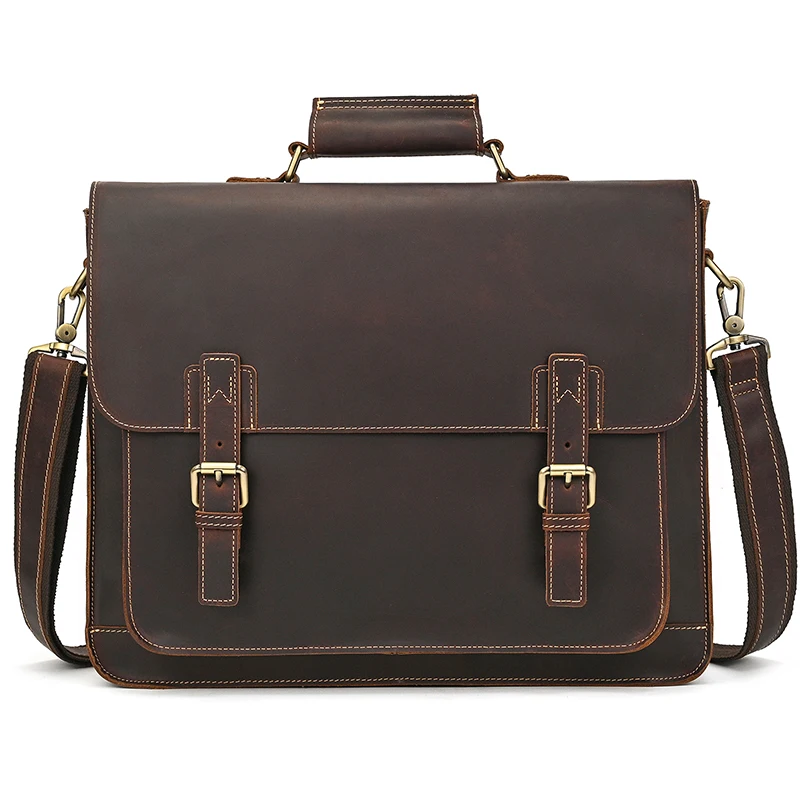 Newsbirds Large Capacity Men's Leather Bag Real Cowskin Men Briefcase Bag Laptop Business Bag For 15.6 Inch PC Computer Bag Male