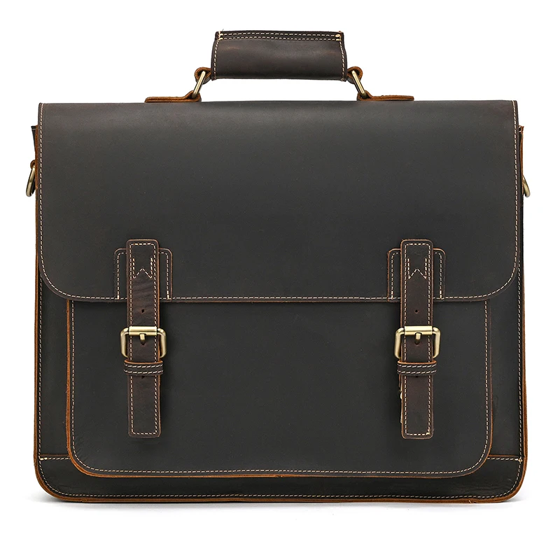Newsbirds Large Capacity Men's Leather Bag Real Cowskin Men Briefcase Bag Laptop Business Bag For 15.6 Inch PC Computer Bag Male