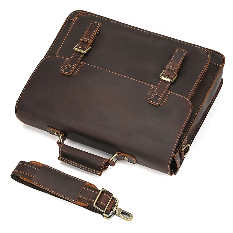 Newsbirds Large Capacity Men's Leather Bag Real Cowskin Men Briefcase Bag Laptop Business Bag For 15.6 Inch PC Computer Bag Male
