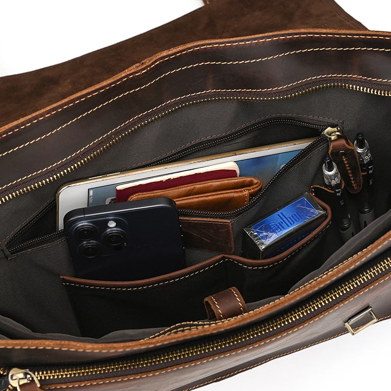 Newsbirds Large Capacity Men's Leather Bag Real Cowskin Men Briefcase Bag Laptop Business Bag For 15.6 Inch PC Computer Bag Male