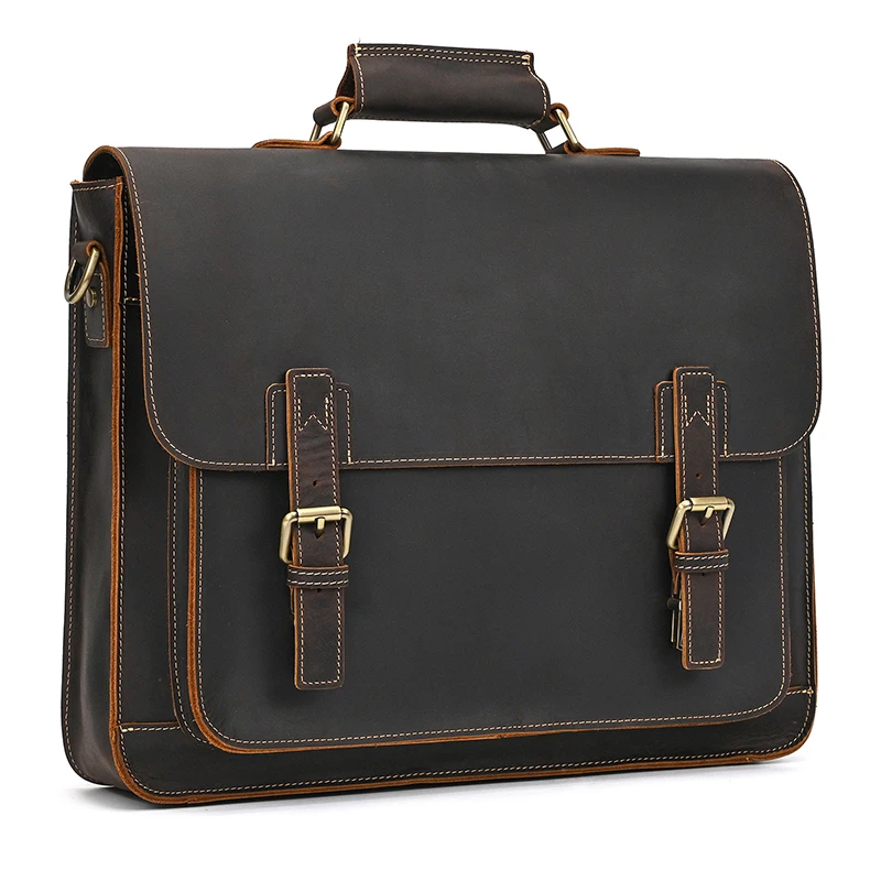 Newsbirds Large Capacity Men's Leather Bag Real Cowskin Men Briefcase Bag Laptop Business Bag For 15.6 Inch PC Computer Bag Male