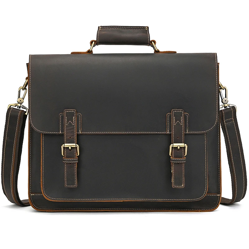 Newsbirds Large Capacity Men's Leather Bag Real Cowskin Men Briefcase Bag Laptop Business Bag For 15.6 Inch PC Computer Bag Male
