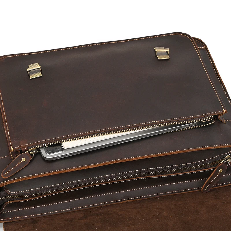 Newsbirds Large Capacity Men's Leather Bag Real Cowskin Men Briefcase Bag Laptop Business Bag For 15.6 Inch PC Computer Bag Male