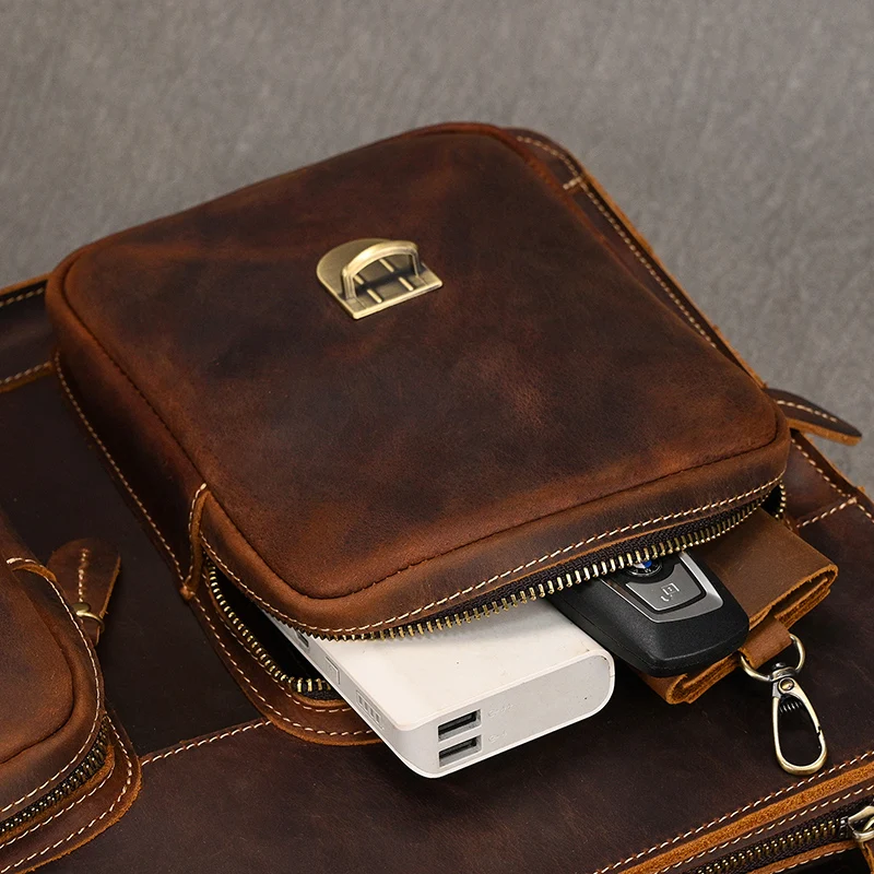Luufan Men Business Briefcase Genuine Leather 15 inch Laptop Bag Cow Leather Messenger Shoulder Bag Compute Bag For Man Bag Tote