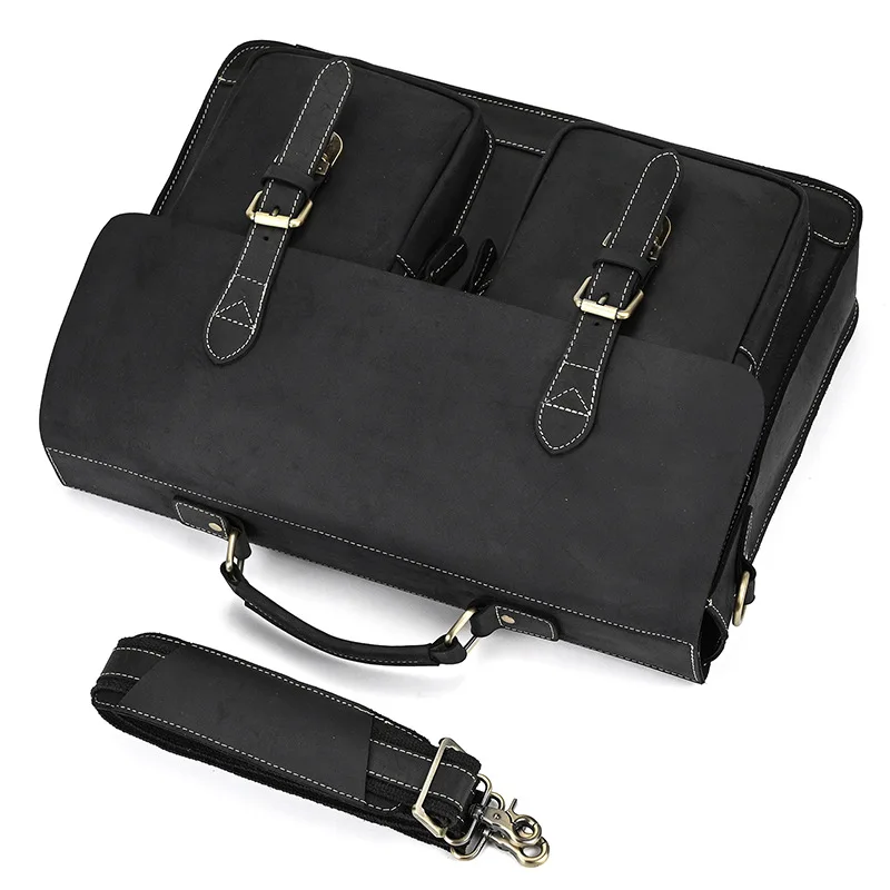 Luufan Men Business Briefcase Genuine Leather 15 inch Laptop Bag Cow Leather Messenger Shoulder Bag Compute Bag For Man Bag Tote