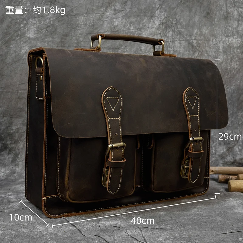 Luufan Men Business Briefcase Genuine Leather 15 inch Laptop Bag Cow Leather Messenger Shoulder Bag Compute Bag For Man Bag Tote