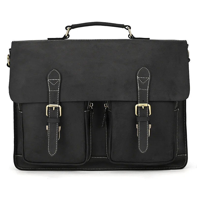 Luufan Men Business Briefcase Genuine Leather 15 inch Laptop Bag Cow Leather Messenger Shoulder Bag Compute Bag For Man Bag Tote