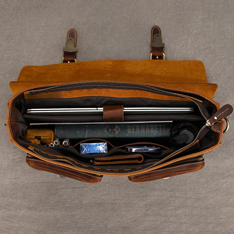 Luufan Men Business Briefcase Genuine Leather 15 inch Laptop Bag Cow Leather Messenger Shoulder Bag Compute Bag For Man Bag Tote