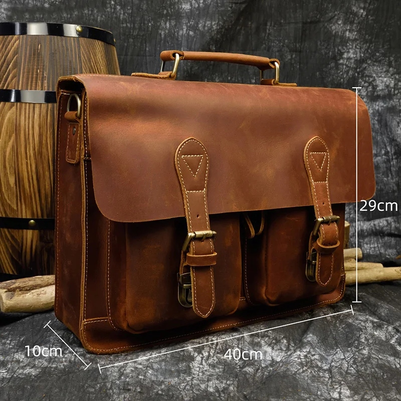 Luufan Men Business Briefcase Genuine Leather 15 inch Laptop Bag Cow Leather Messenger Shoulder Bag Compute Bag For Man Bag Tote