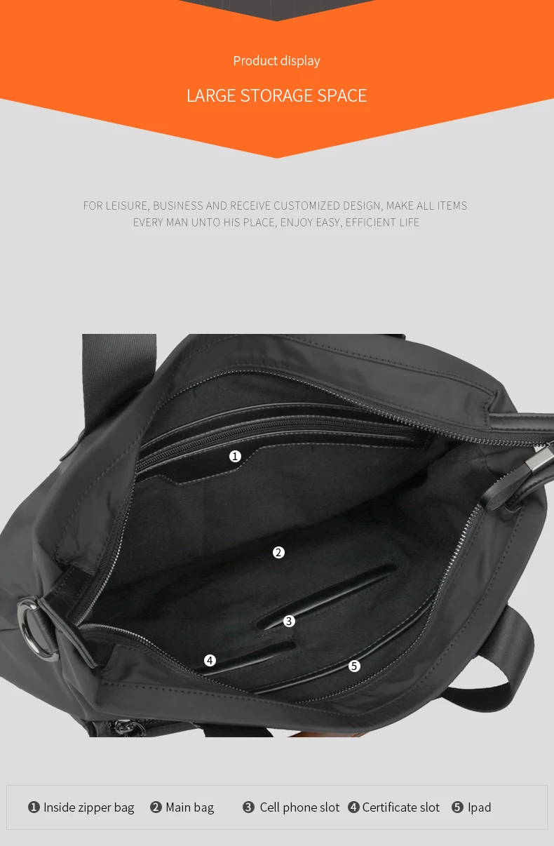 BJIAX New Men Bag Horizontal Business Casual Handbag Nylon Oxford Cloth Canvas Bag Crossbody Bag Briefcase