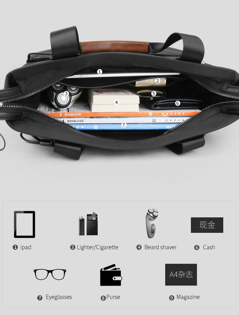 BJIAX New Men Bag Horizontal Business Casual Handbag Nylon Oxford Cloth Canvas Bag Crossbody Bag Briefcase