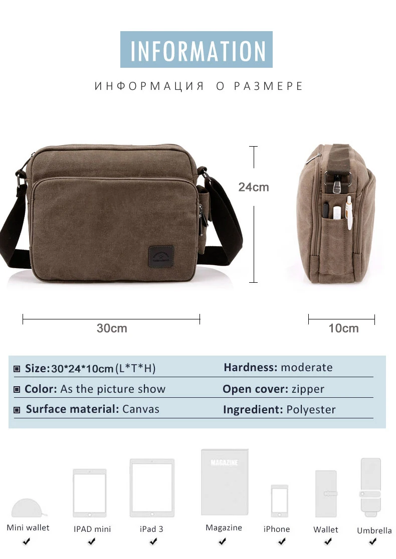 Canvas Bag Men Vintage Cross Body Shoulder Bag Multifunction Casual Travel Messenger Wallet Bolso Outdoor Travel Bag Briefcases