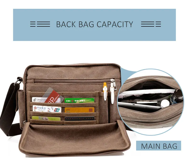 Canvas Bag Men Vintage Cross Body Shoulder Bag Multifunction Casual Travel Messenger Wallet Bolso Outdoor Travel Bag Briefcases