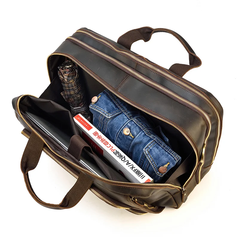 17.3 Inch Laptop Briefcase Genuien Leather Laptop Bag Business Travel Tote Bags Handbags For Men Male Large Brief Case Bag Retro