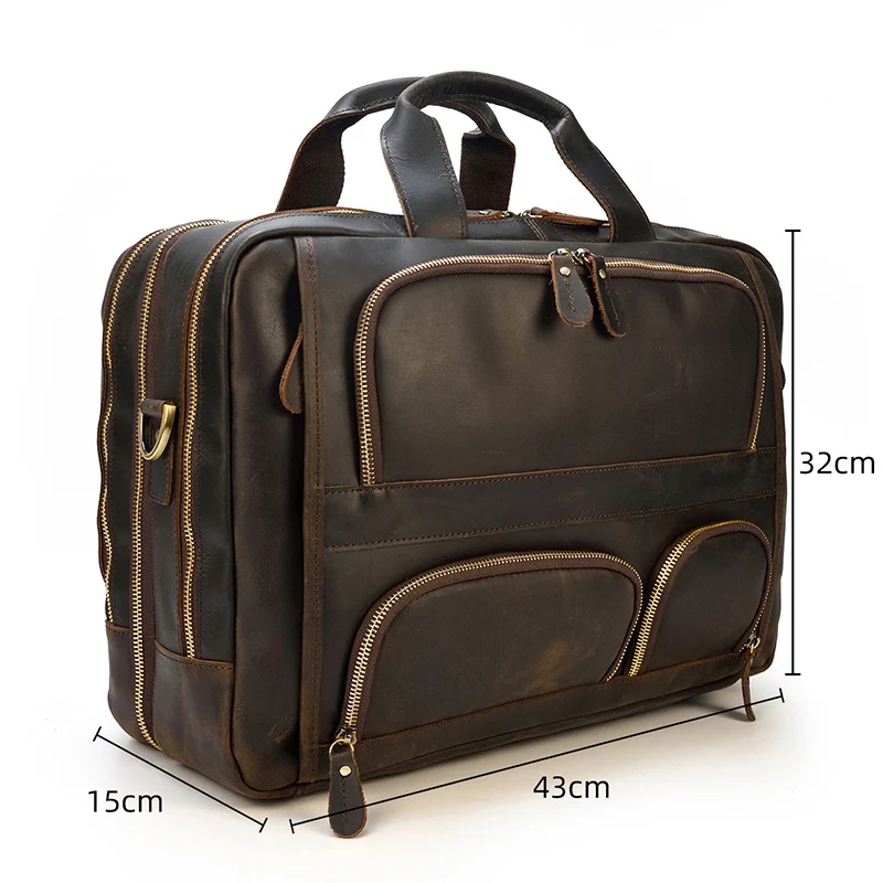 17.3 Inch Laptop Briefcase Genuien Leather Laptop Bag Business Travel Tote Bags Handbags For Men Male Large Brief Case Bag Retro