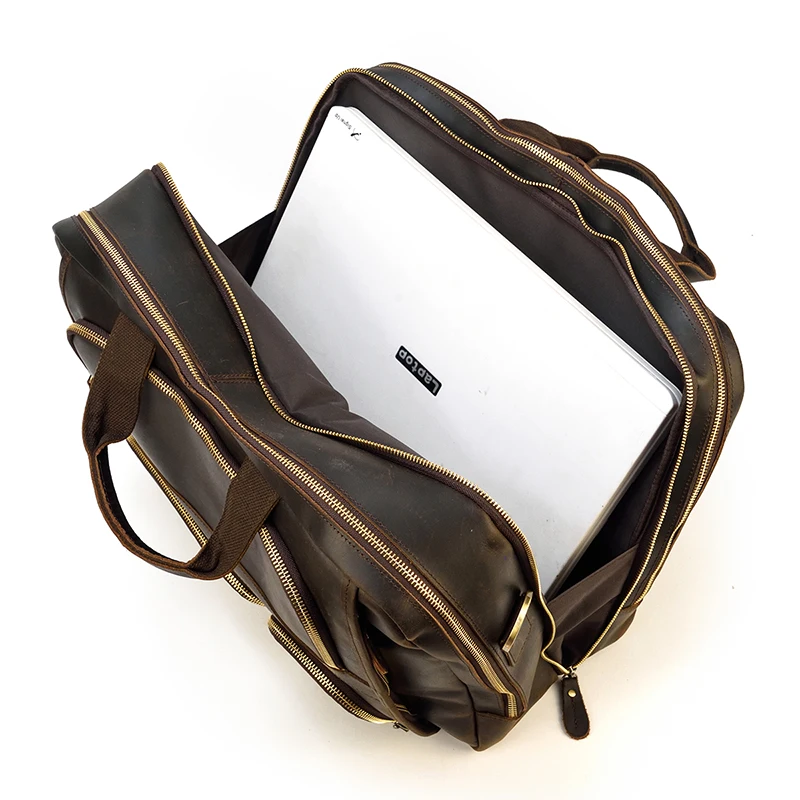 17.3 Inch Laptop Briefcase Genuien Leather Laptop Bag Business Travel Tote Bags Handbags For Men Male Large Brief Case Bag Retro