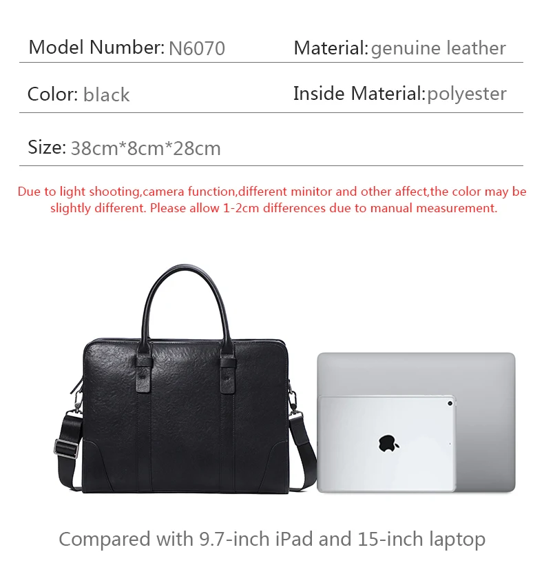 Coffee / Black Men Bag Handbag Genuine Leather Laptop Briefcase Male Shoulder Messenger Bags Large Capacity Men Briefcases