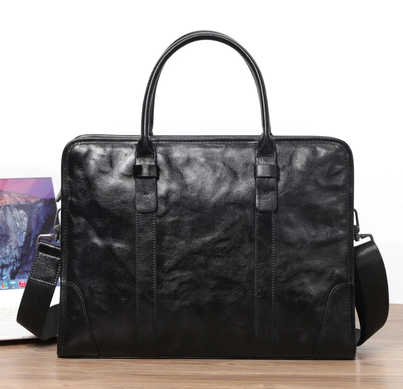 Coffee / Black Men Bag Handbag Genuine Leather Laptop Briefcase Male Shoulder Messenger Bags Large Capacity Men Briefcases