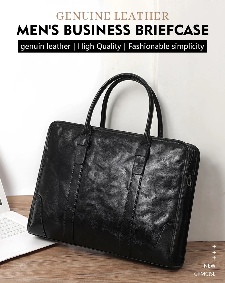 Coffee / Black Men Bag Handbag Genuine Leather Laptop Briefcase Male Shoulder Messenger Bags Large Capacity Men Briefcases