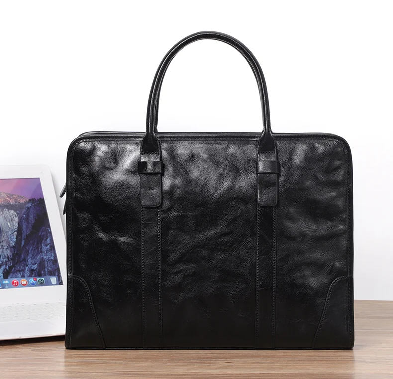Coffee / Black Men Bag Handbag Genuine Leather Laptop Briefcase Male Shoulder Messenger Bags Large Capacity Men Briefcases