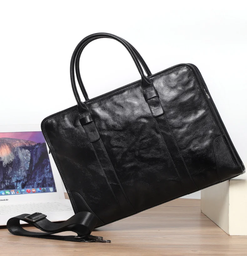 Coffee / Black Men Bag Handbag Genuine Leather Laptop Briefcase Male Shoulder Messenger Bags Large Capacity Men Briefcases
