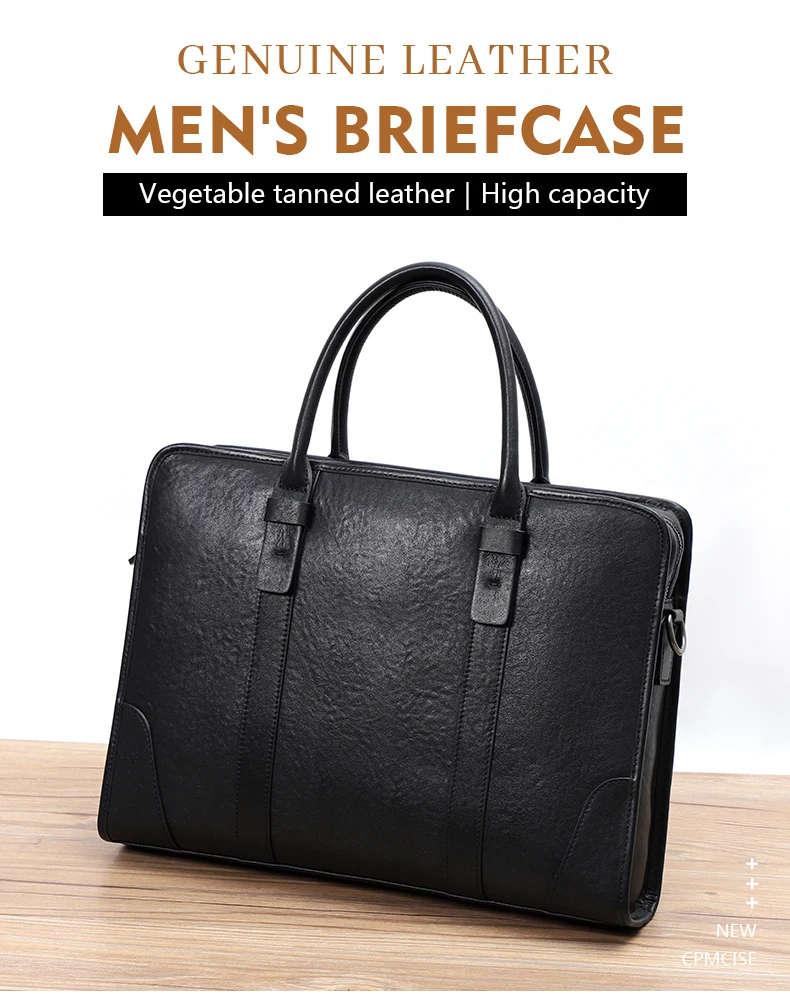 Coffee / Black Men Bag Handbag Genuine Leather Laptop Briefcase Male Shoulder Messenger Bags Large Capacity Men Briefcases