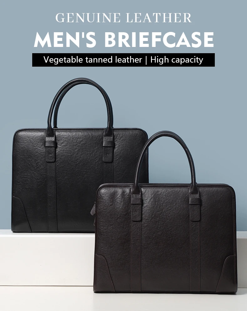 Coffee / Black Men Bag Handbag Genuine Leather Laptop Briefcase Male Shoulder Messenger Bags Large Capacity Men Briefcases