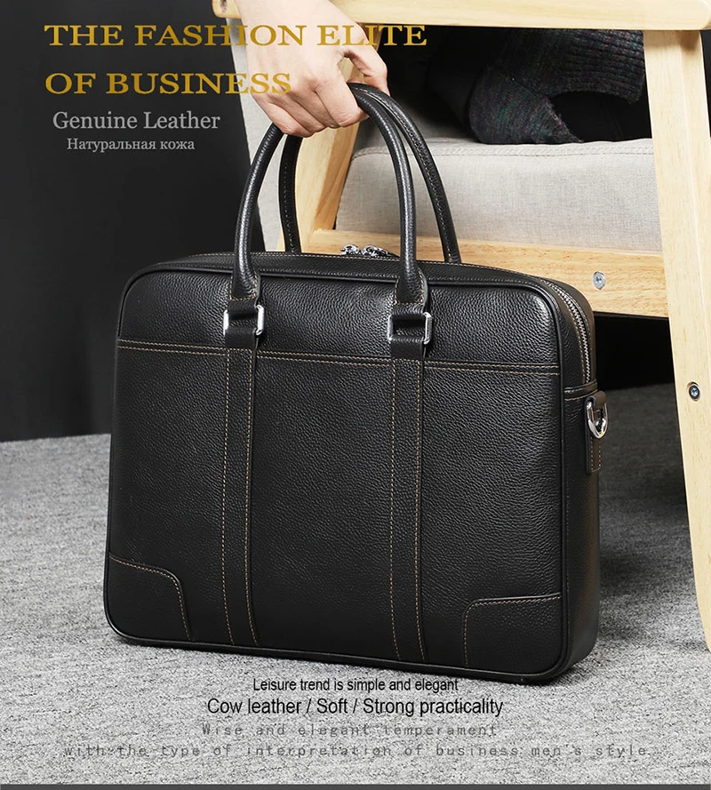 Famous Brand Man Briefcase Genuine Leather Men Bag Fashion Male Shoulder Laptop Bag Handbag Business Cow Leather Men's Briefcase