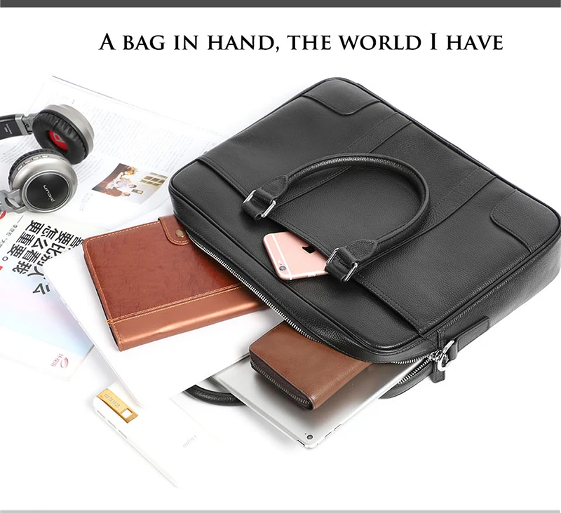 Famous Brand Man Briefcase Genuine Leather Men Bag Fashion Male Shoulder Laptop Bag Handbag Business Cow Leather Men's Briefcase