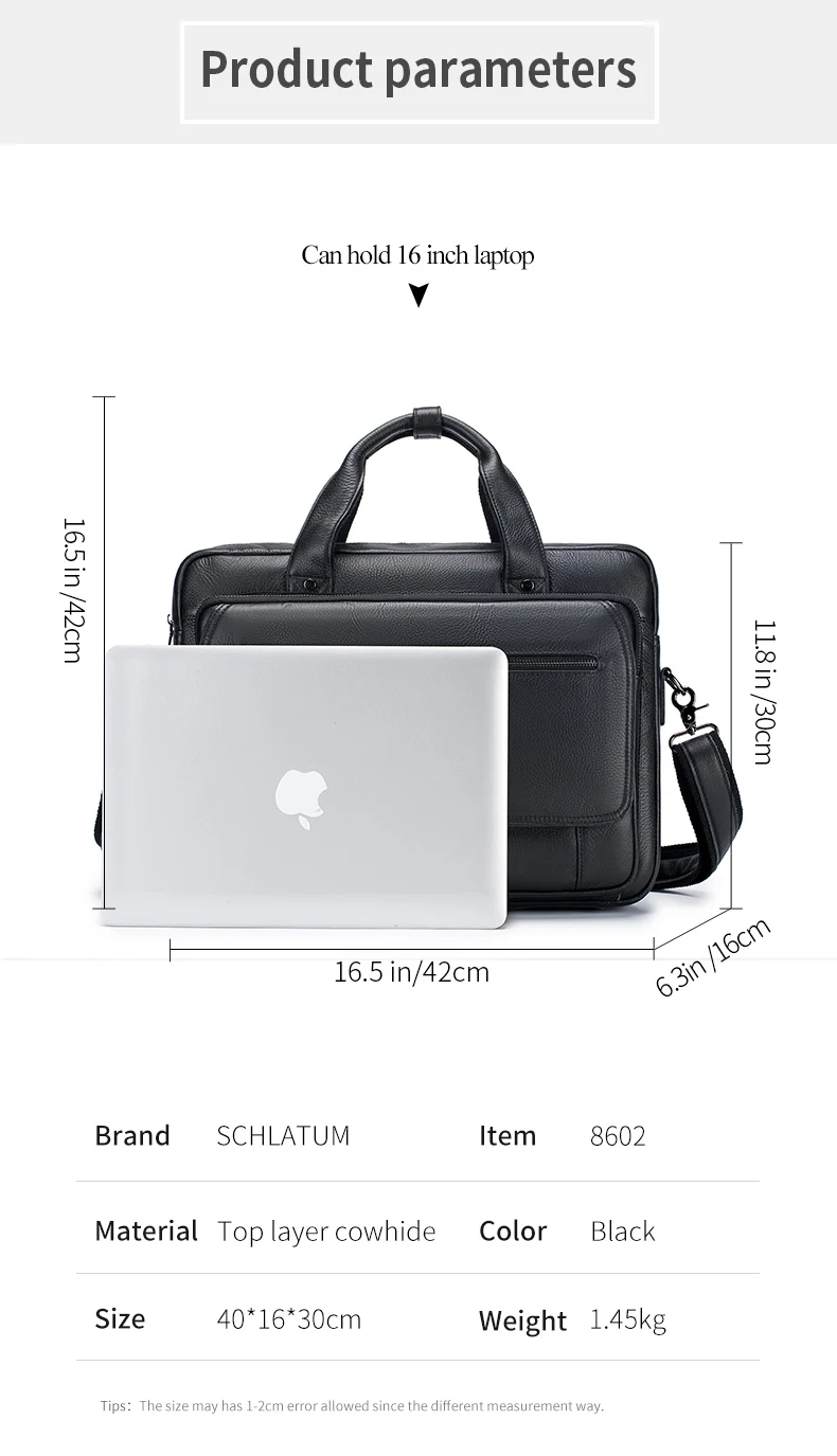 SCHLATUM Genuine Leather Briefcases Hard For Men 16 Inch Office Bussiness Computer Bag Luxury Vintage Handbags